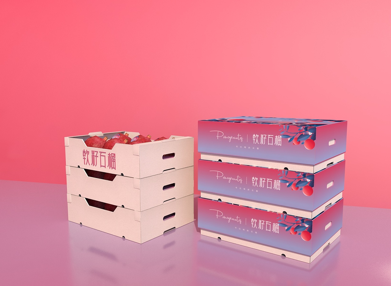 packing design，Fruit packaging，Pomegranate packaging，Gift box design，Food packaging，Fruit gift box，Green pomelo design，Tunisian soft seed pomegranate，