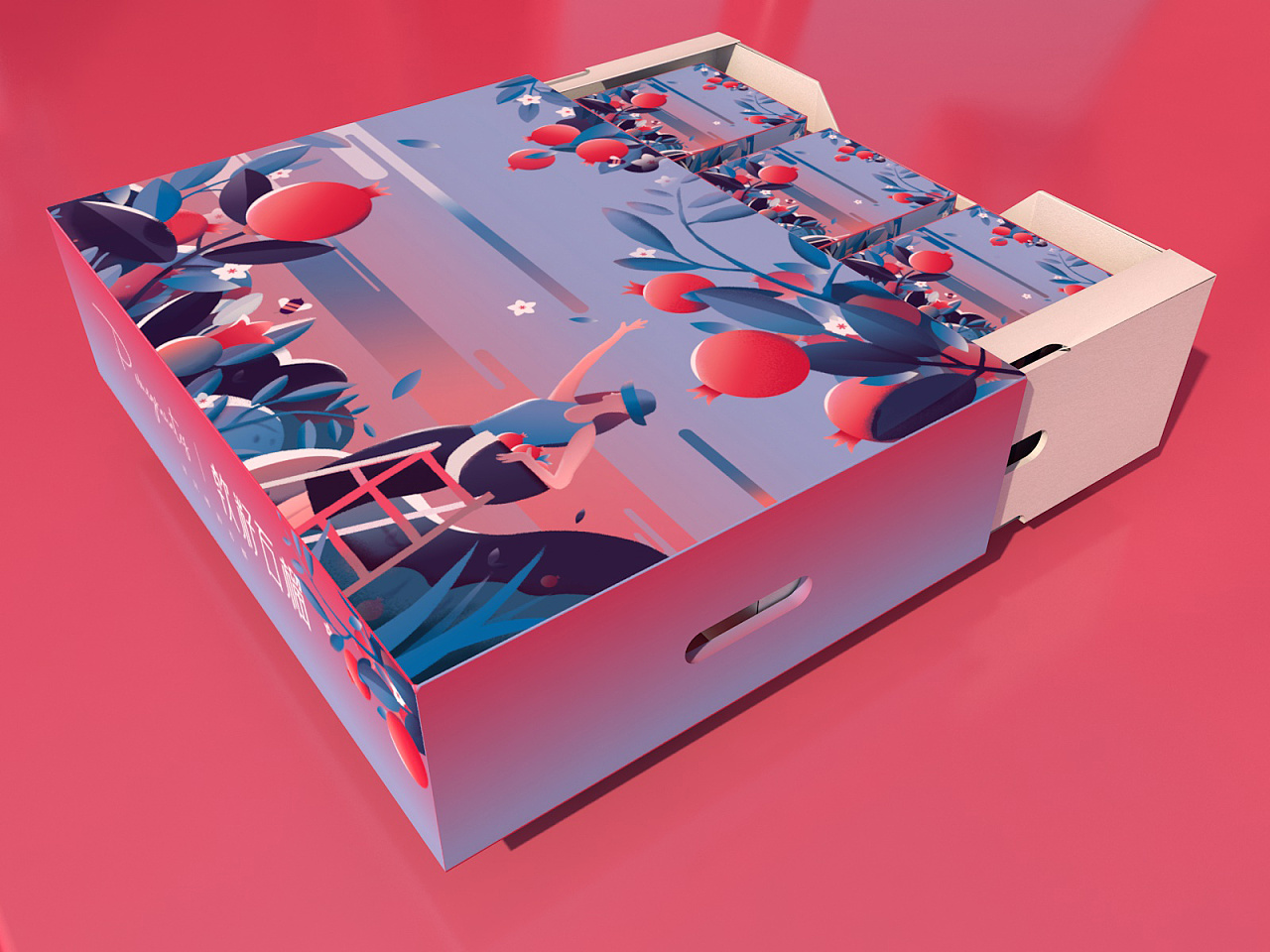 packing design，Fruit packaging，Pomegranate packaging，Gift box design，Food packaging，Fruit gift box，Green pomelo design，Tunisian soft seed pomegranate，