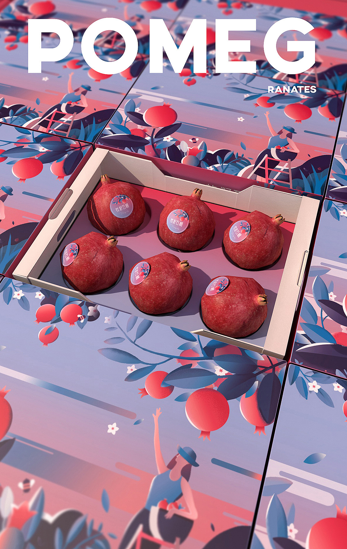 packing design，Fruit packaging，Pomegranate packaging，Gift box design，Food packaging，Fruit gift box，Green pomelo design，Tunisian soft seed pomegranate，
