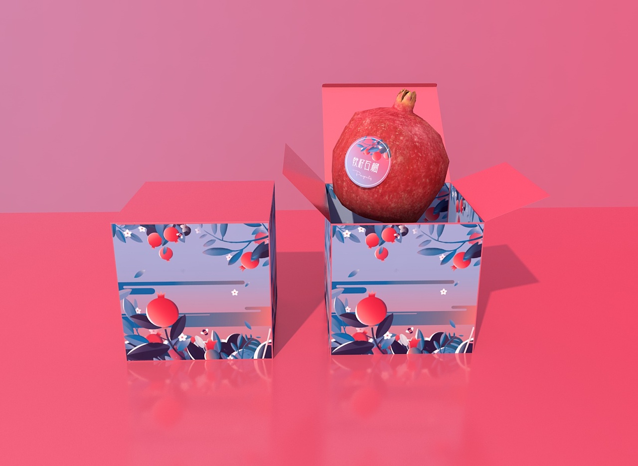 packing design，Fruit packaging，Pomegranate packaging，Gift box design，Food packaging，Fruit gift box，Green pomelo design，Tunisian soft seed pomegranate，