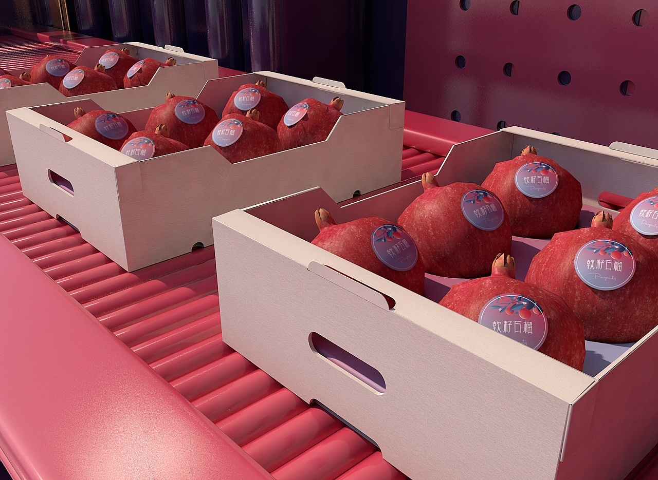 packing design，Fruit packaging，Pomegranate packaging，Gift box design，Food packaging，Fruit gift box，Green pomelo design，Tunisian soft seed pomegranate，