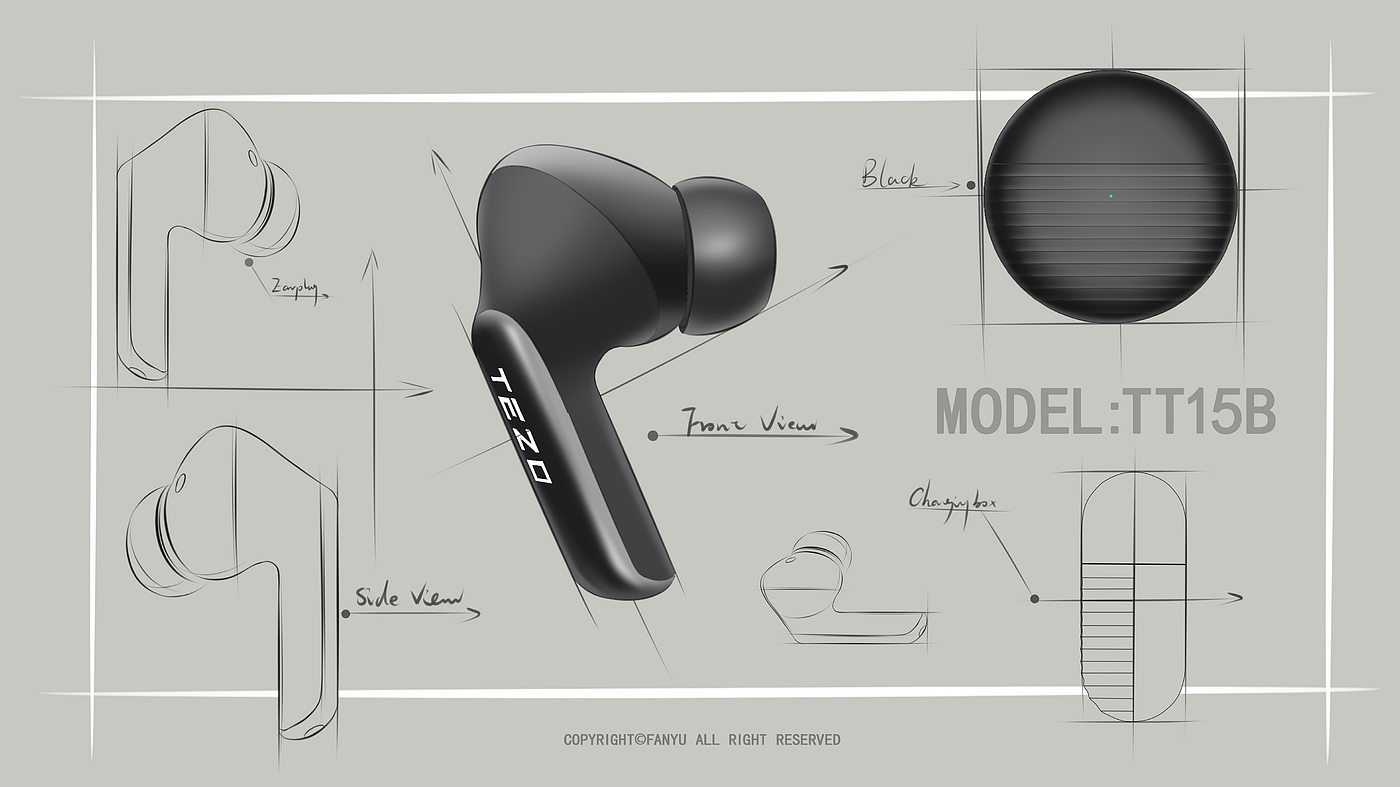 Earphone design，Bluetooth headset，Game headset，Hand drawn products，product design，2d rendering，