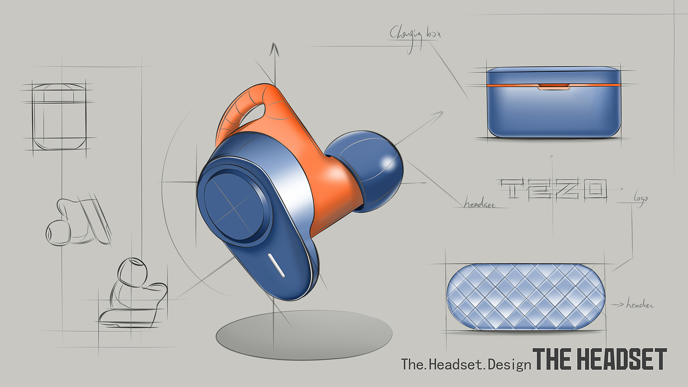 Earphone design，Bluetooth headset，Game headset，Hand drawn products，product design，2d rendering，