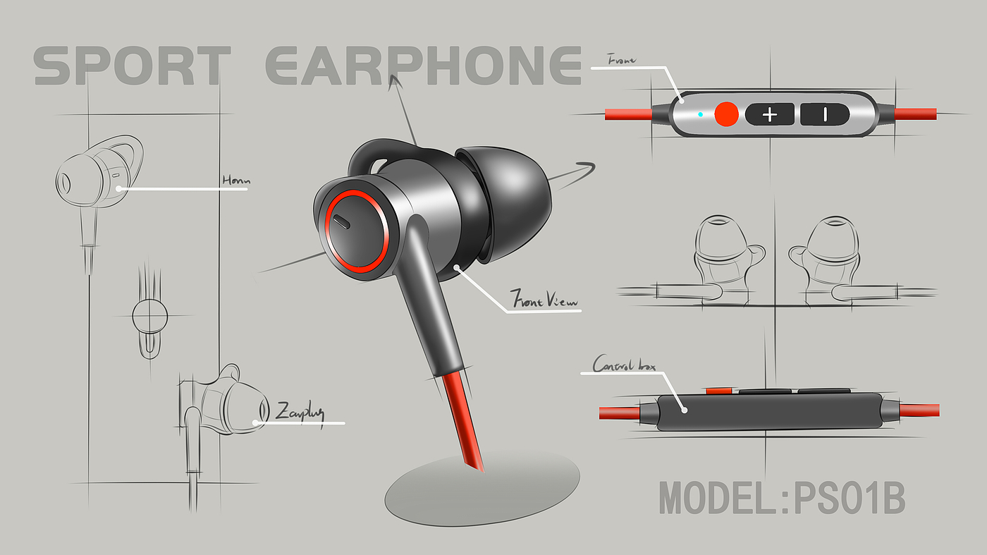耳机设计，蓝牙耳机，游戏耳机，产品手绘，产品设计，2d渲染，