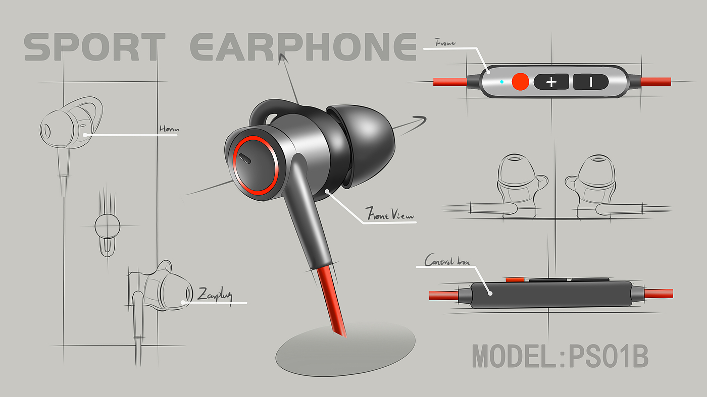 Earphone design，Bluetooth headset，Game headset，Hand drawn products，product design，2d rendering，