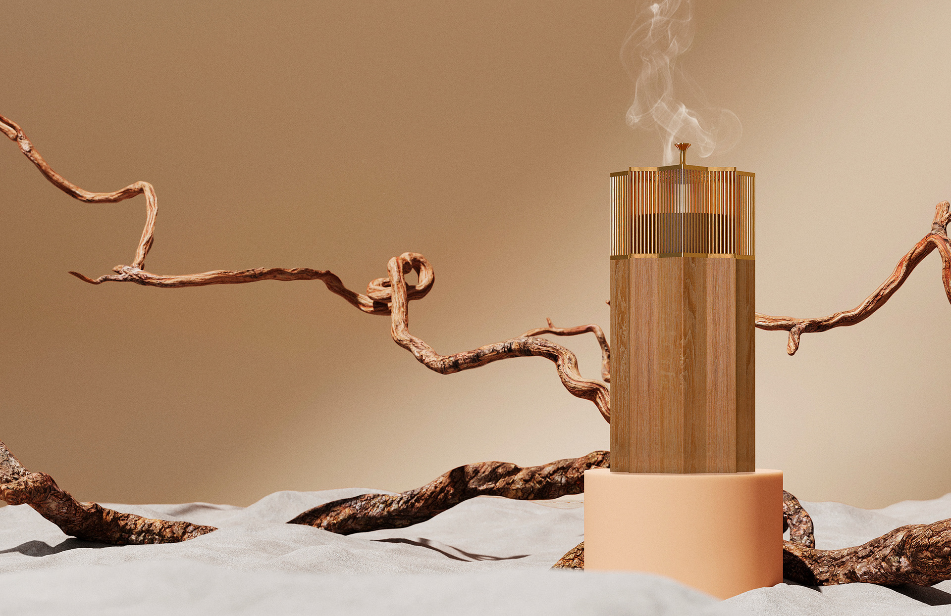 Rafael Maia，Incense burner，Oriental Star，Islamic Art，product design，yellow，