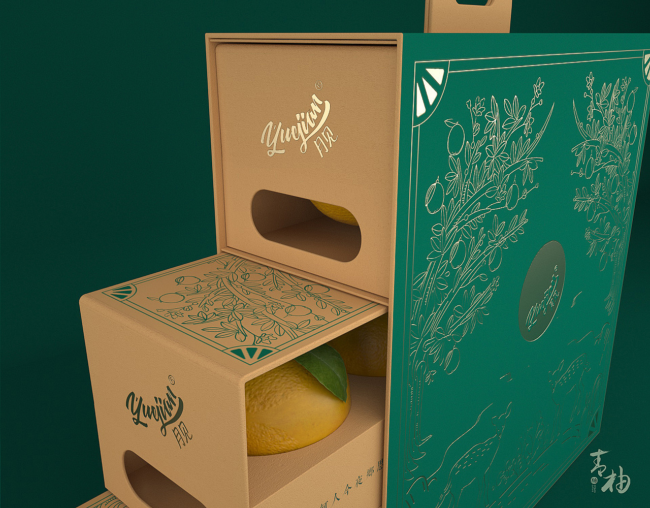 packing design，Grapefruit packaging，Fruit packaging，Food packaging，Appearance design，Fruit gift box design，Green pomelo design，Gift box packaging design，