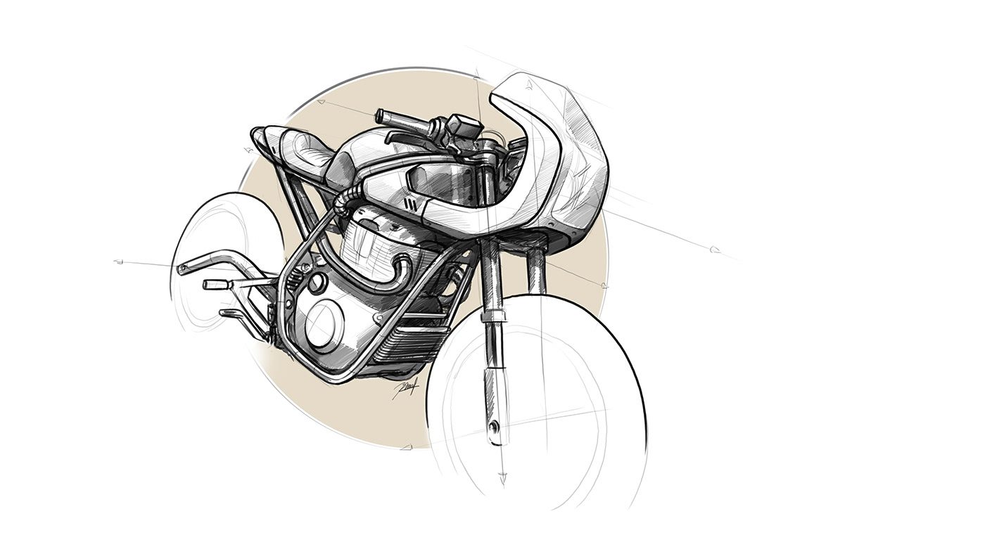 Hand drawn，motorcycle，Hypershell Twin，Render，