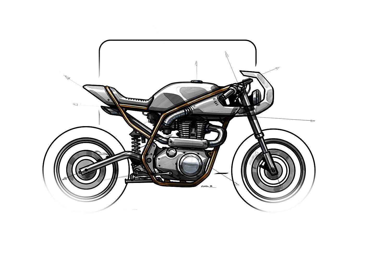 Hand drawn，motorcycle，Hypershell Twin，Render，