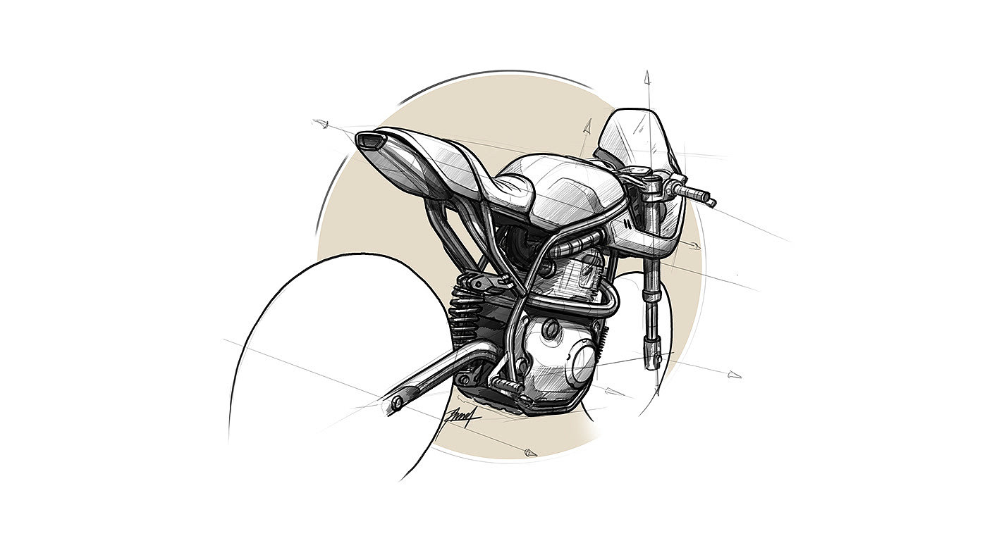 Hand drawn，motorcycle，Hypershell Twin，Render，