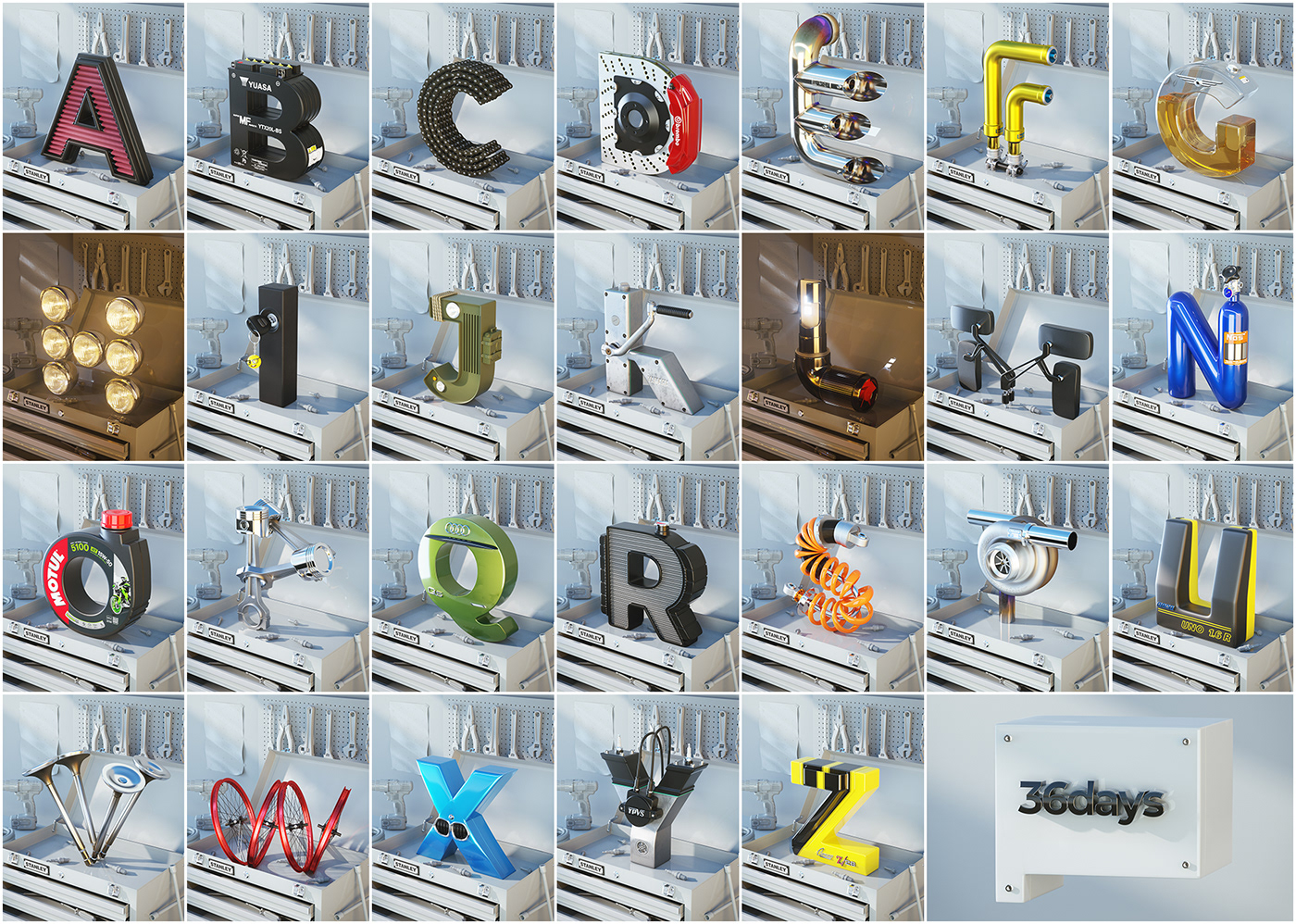 36 Days of Type，c4d，3D modeling，
