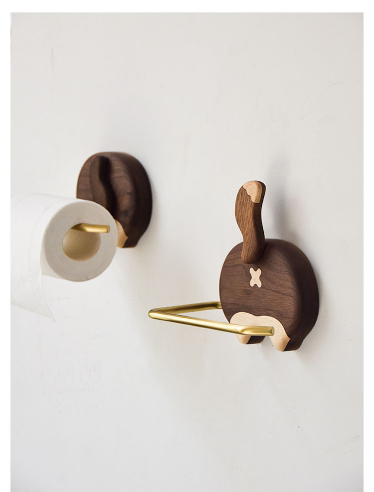 Solid wood roll paper rack，Corky ass，Dog ass，Roll paper rack，Lovely corky，