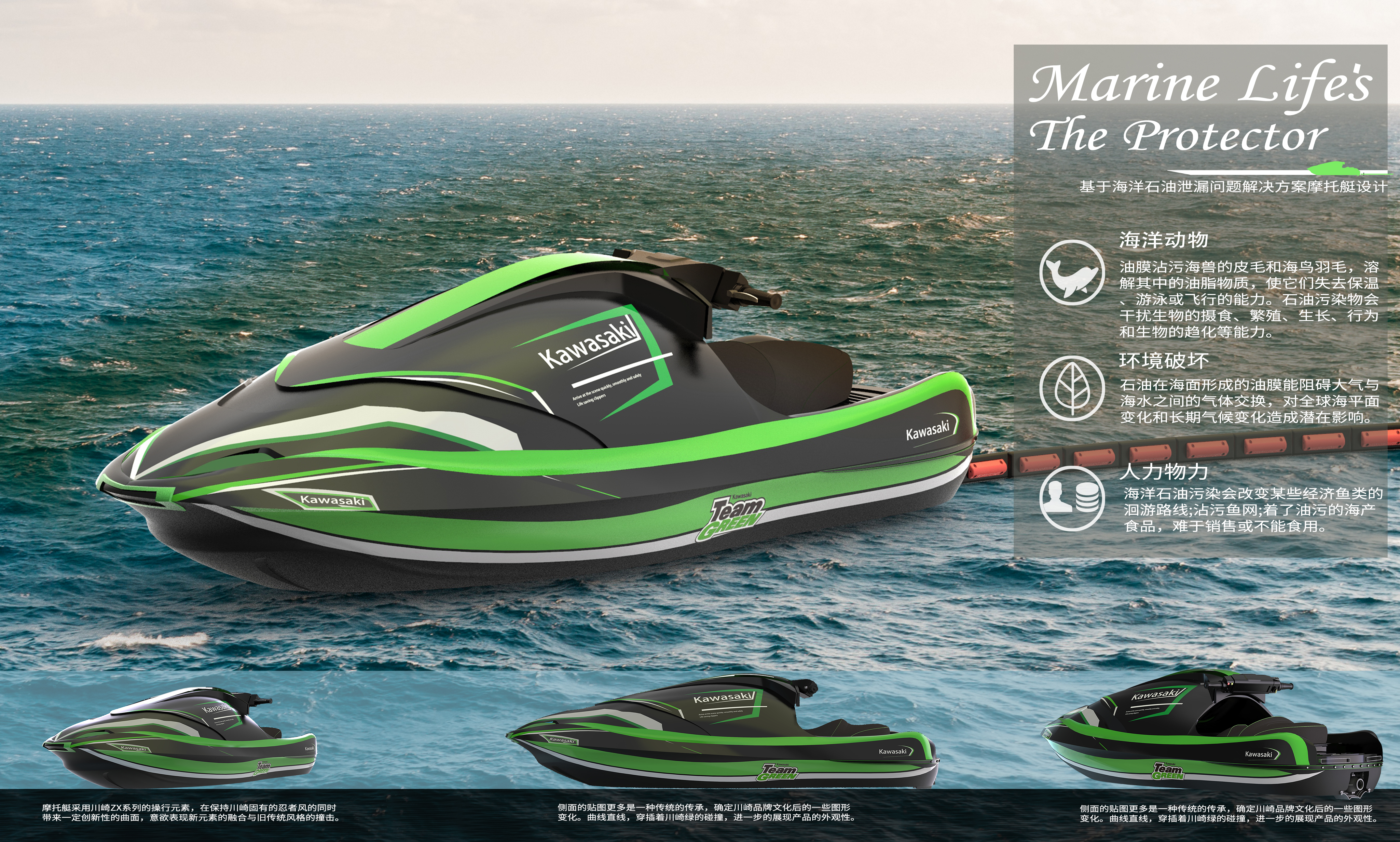 motorboat，Oil spill，Conceptual，