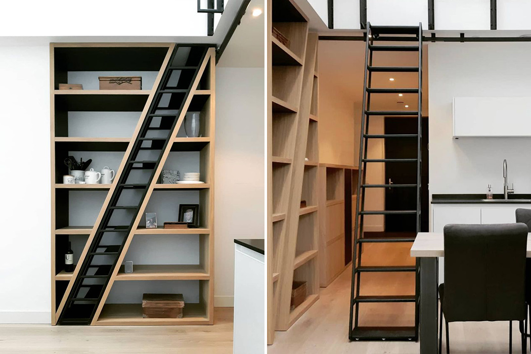 Home design，stairs，bookshelf，Large-sized apartment，