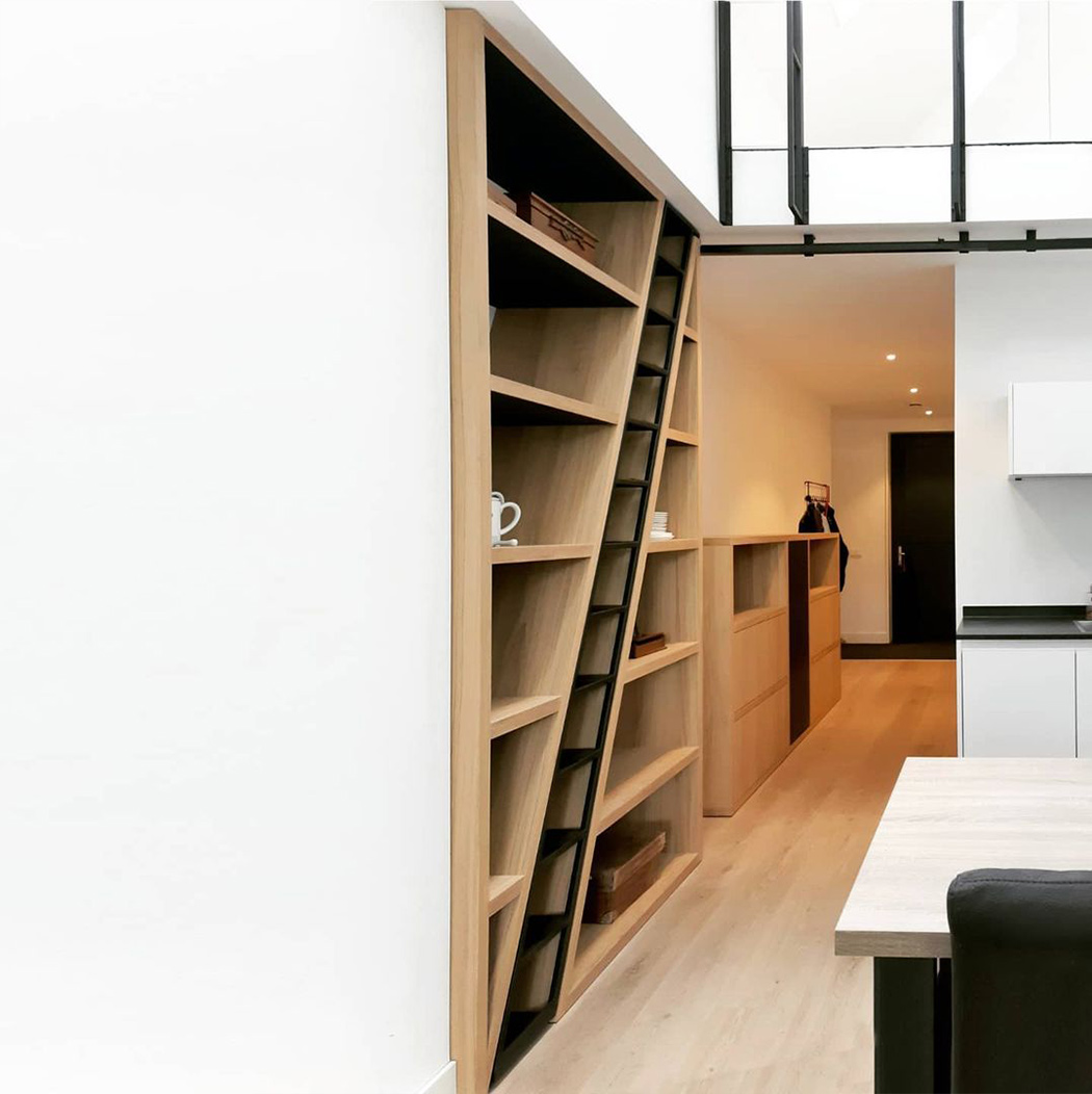Home design，stairs，bookshelf，Large-sized apartment，