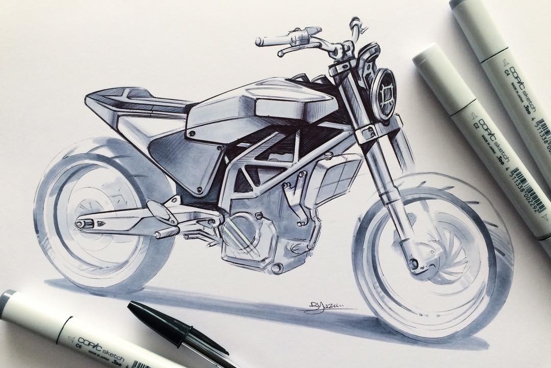 Hand drawn，design sketch，motorcycle，fine，