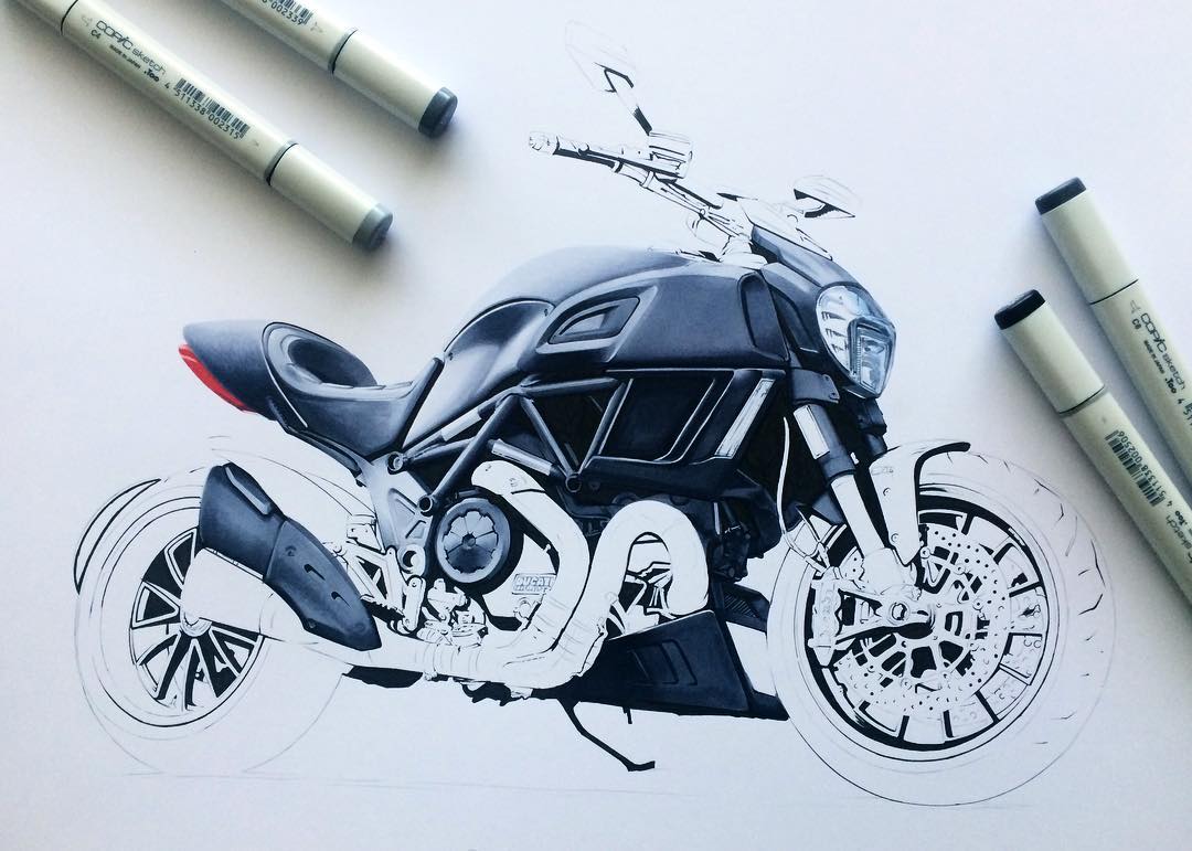 Hand drawn，design sketch，motorcycle，fine，