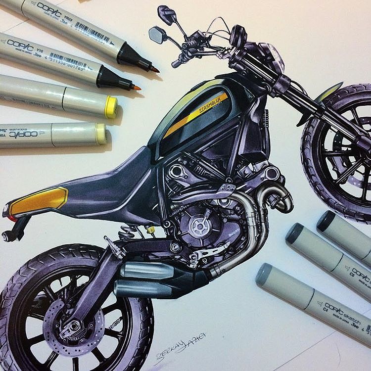 手绘，效果图，摩托车，精细，