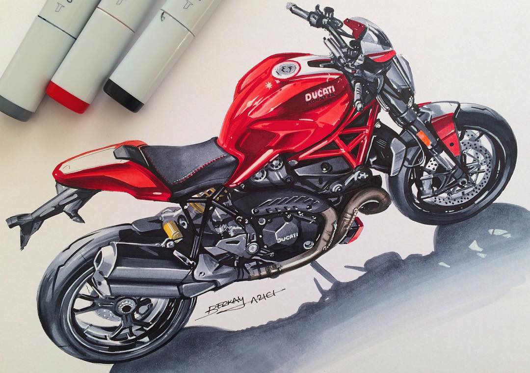 Hand drawn，design sketch，motorcycle，fine，