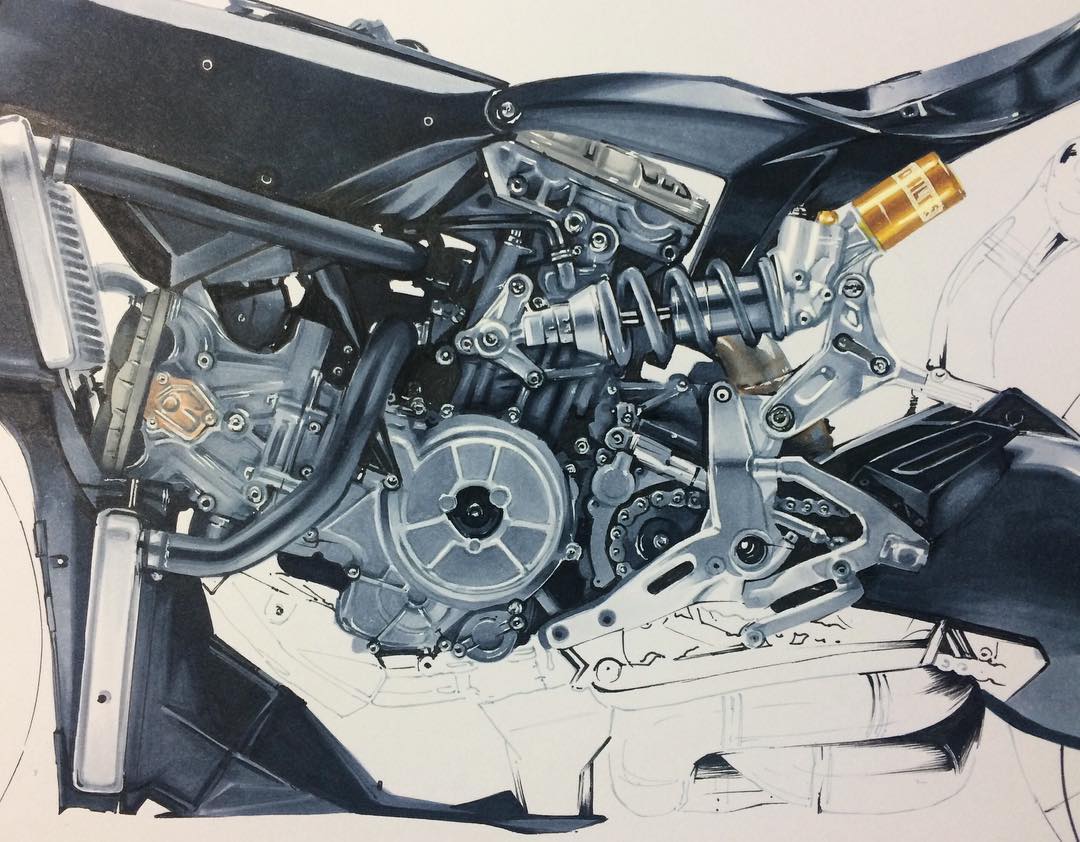 Hand drawn，design sketch，motorcycle，fine，