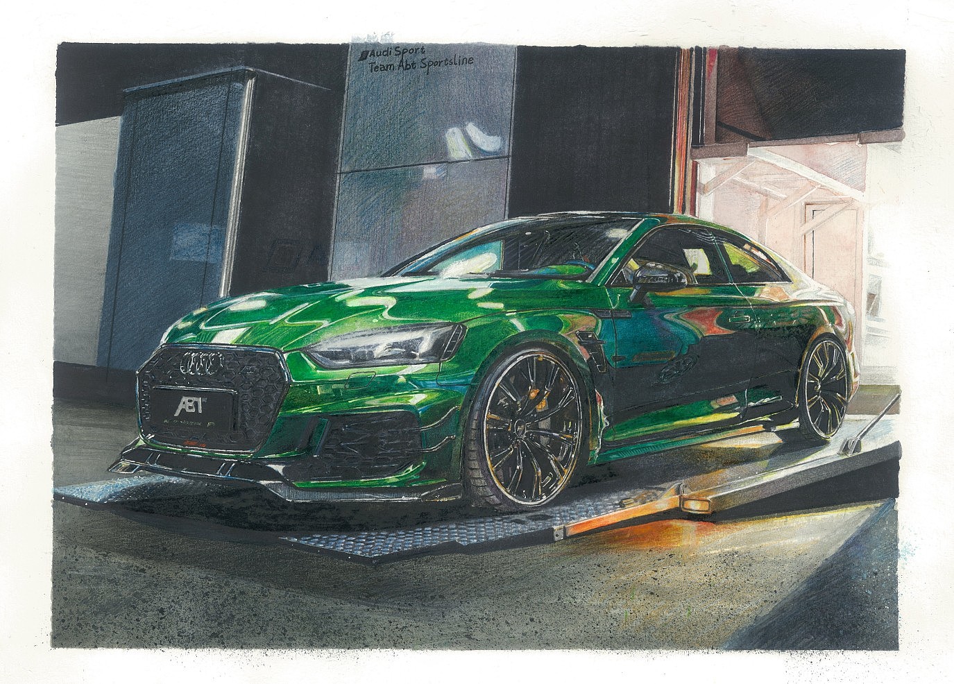 Hand drawn product design，hyperrealism ，audi，child，Marker hand drawn，