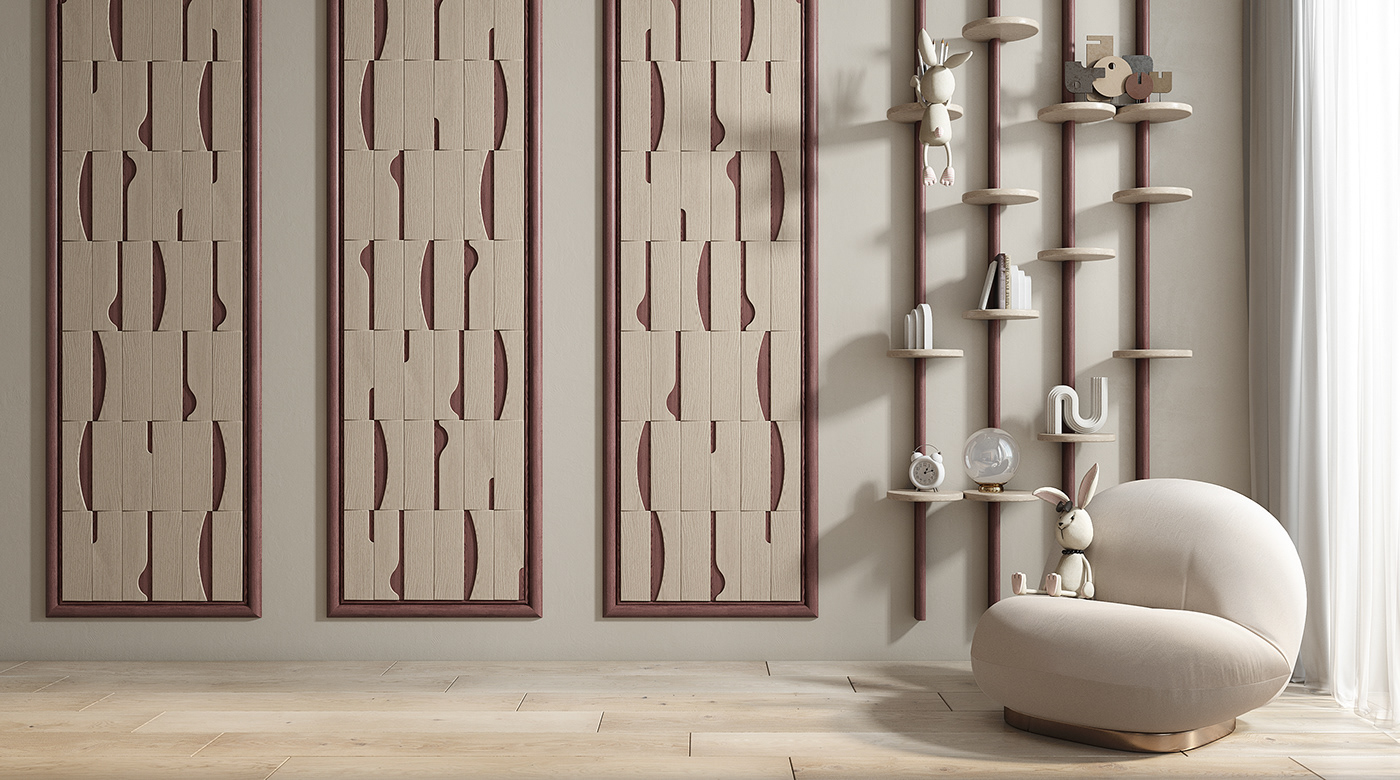 Children's bedroom，Interior design，Dance wooden panels，