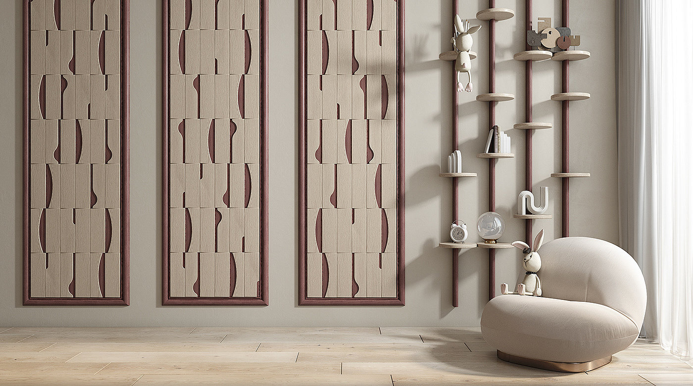 Children's bedroom，Interior design，Dance wooden panels，