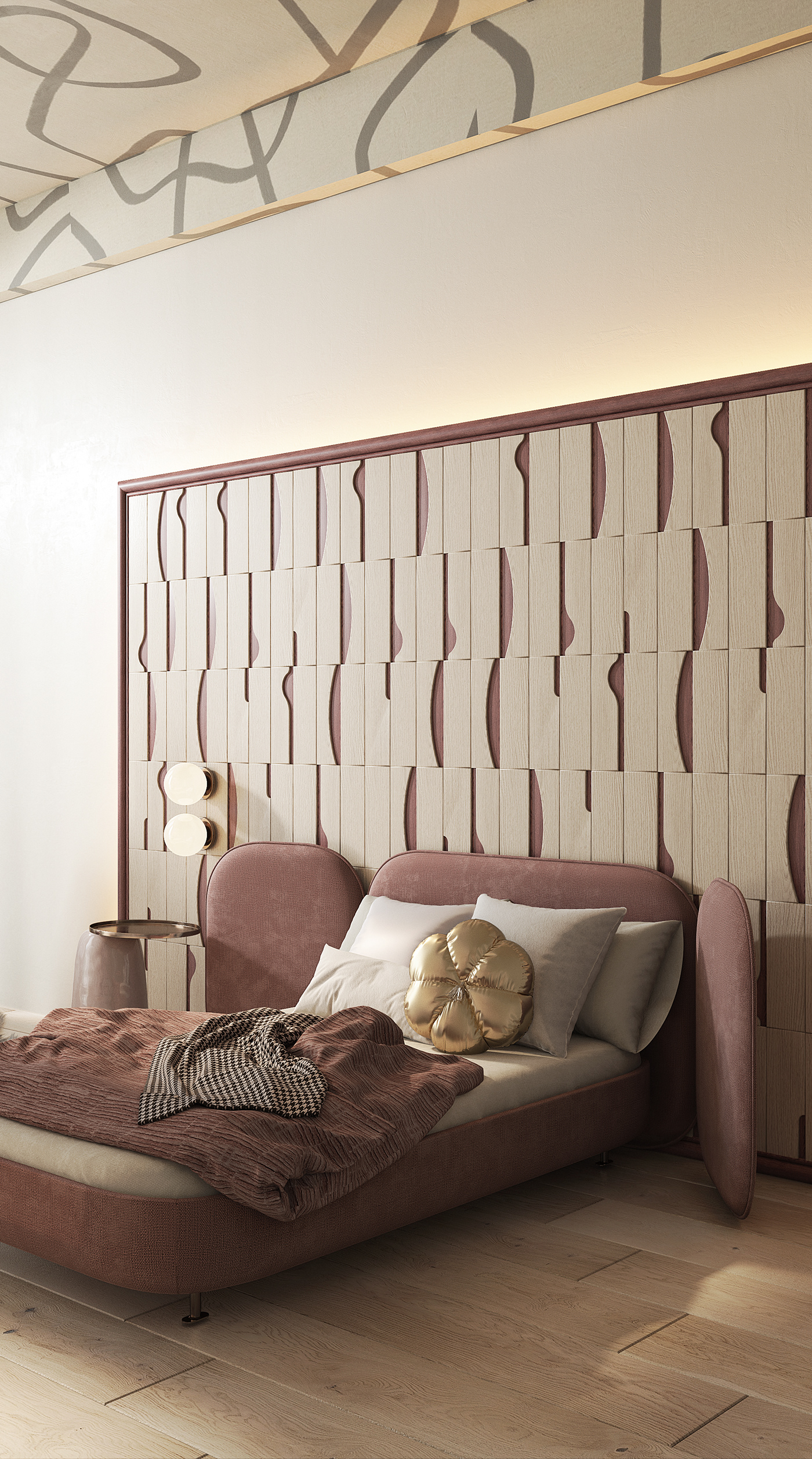 Children's bedroom，Interior design，Dance wooden panels，