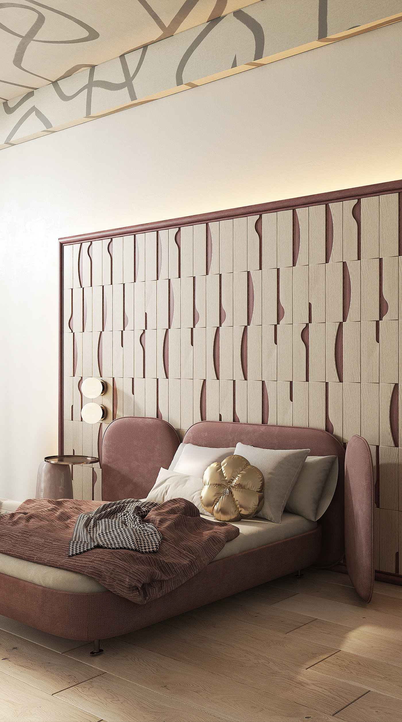 Children's bedroom，Interior design，Dance wooden panels，