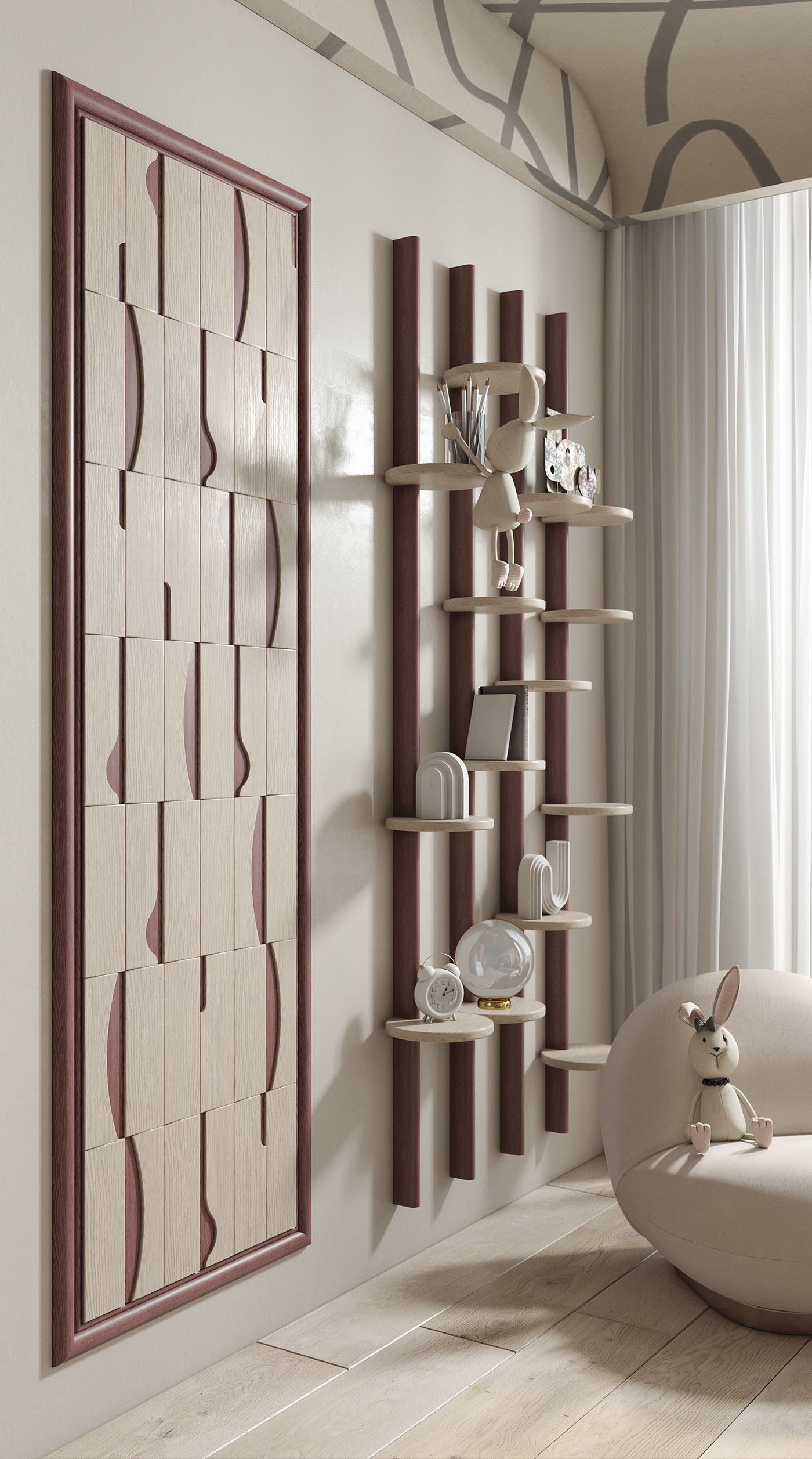 Children's bedroom，Interior design，Dance wooden panels，