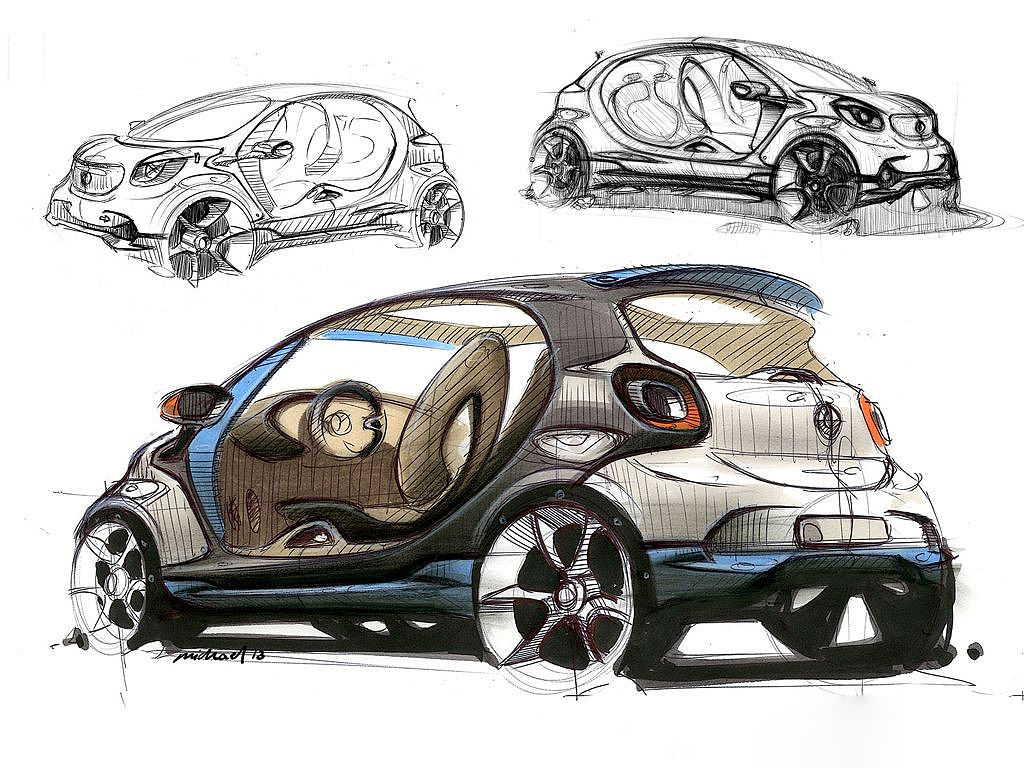 Smart Forjoy，Concept car，Hand drawing，full set，