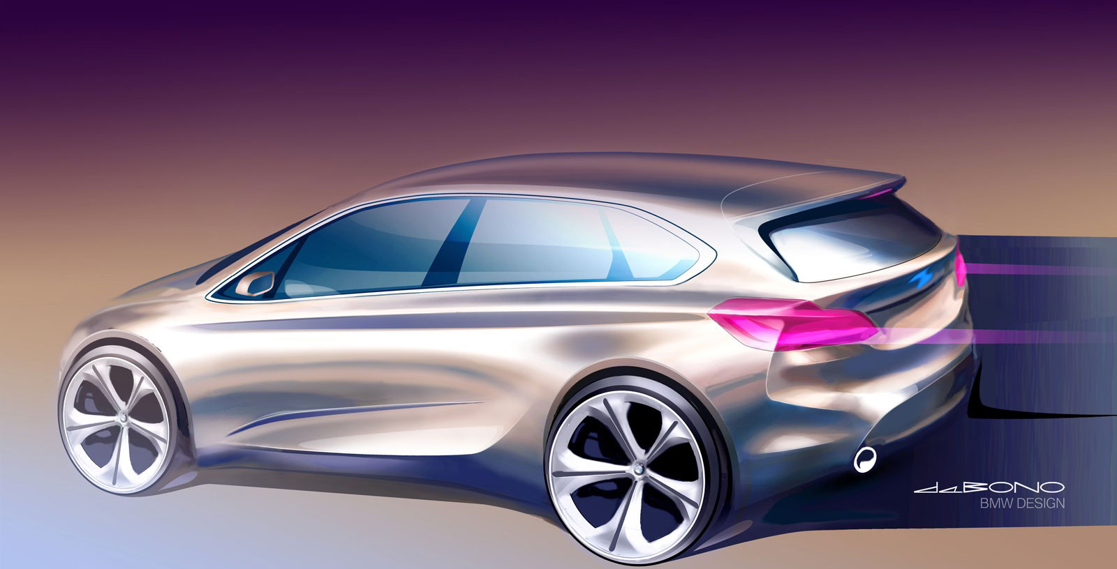 Movable station wagon，BMW 2 series，Industrial hand drawing，Hand drawn design，