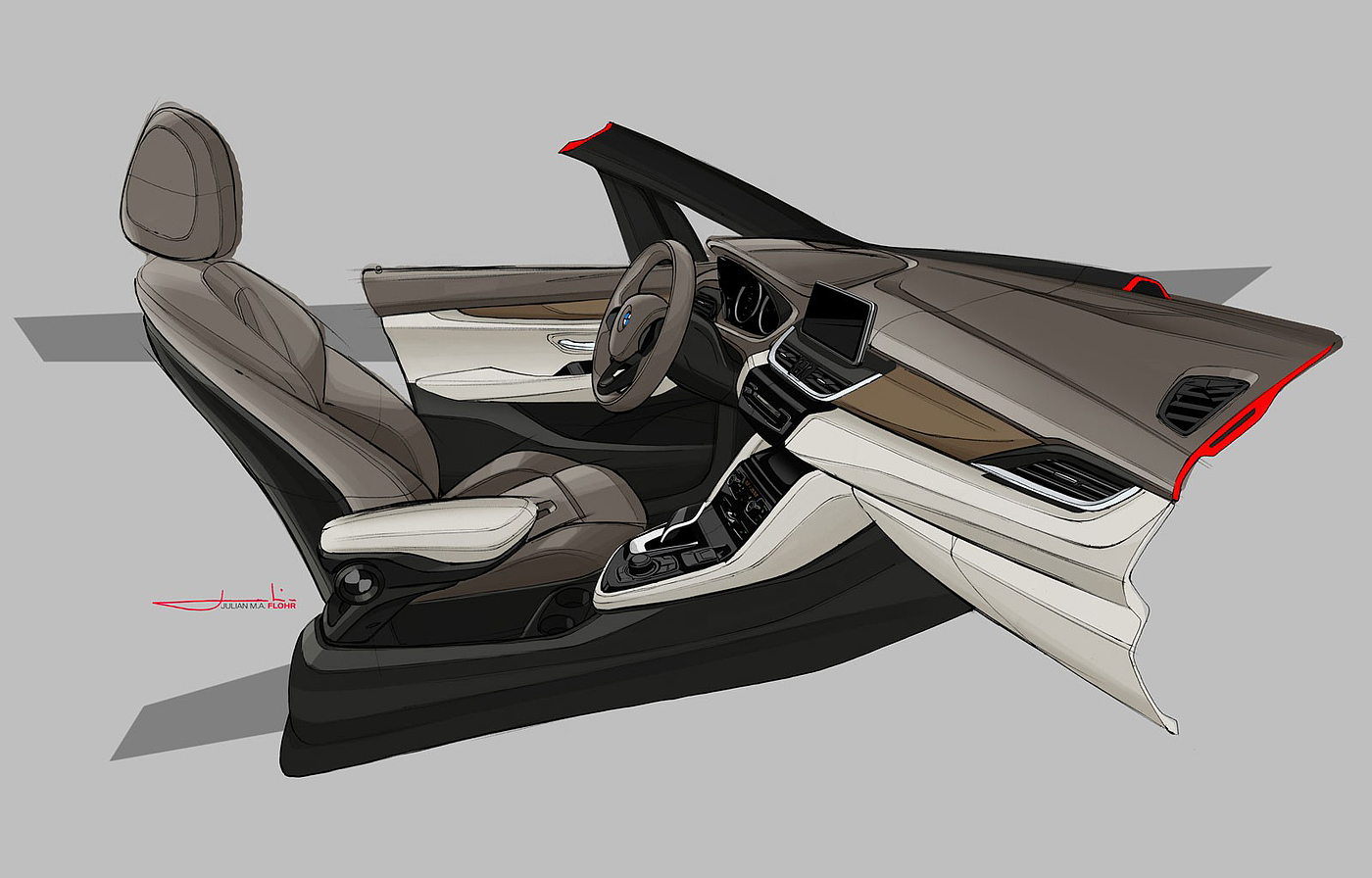 Movable station wagon，BMW 2 series，Industrial hand drawing，Hand drawn design，