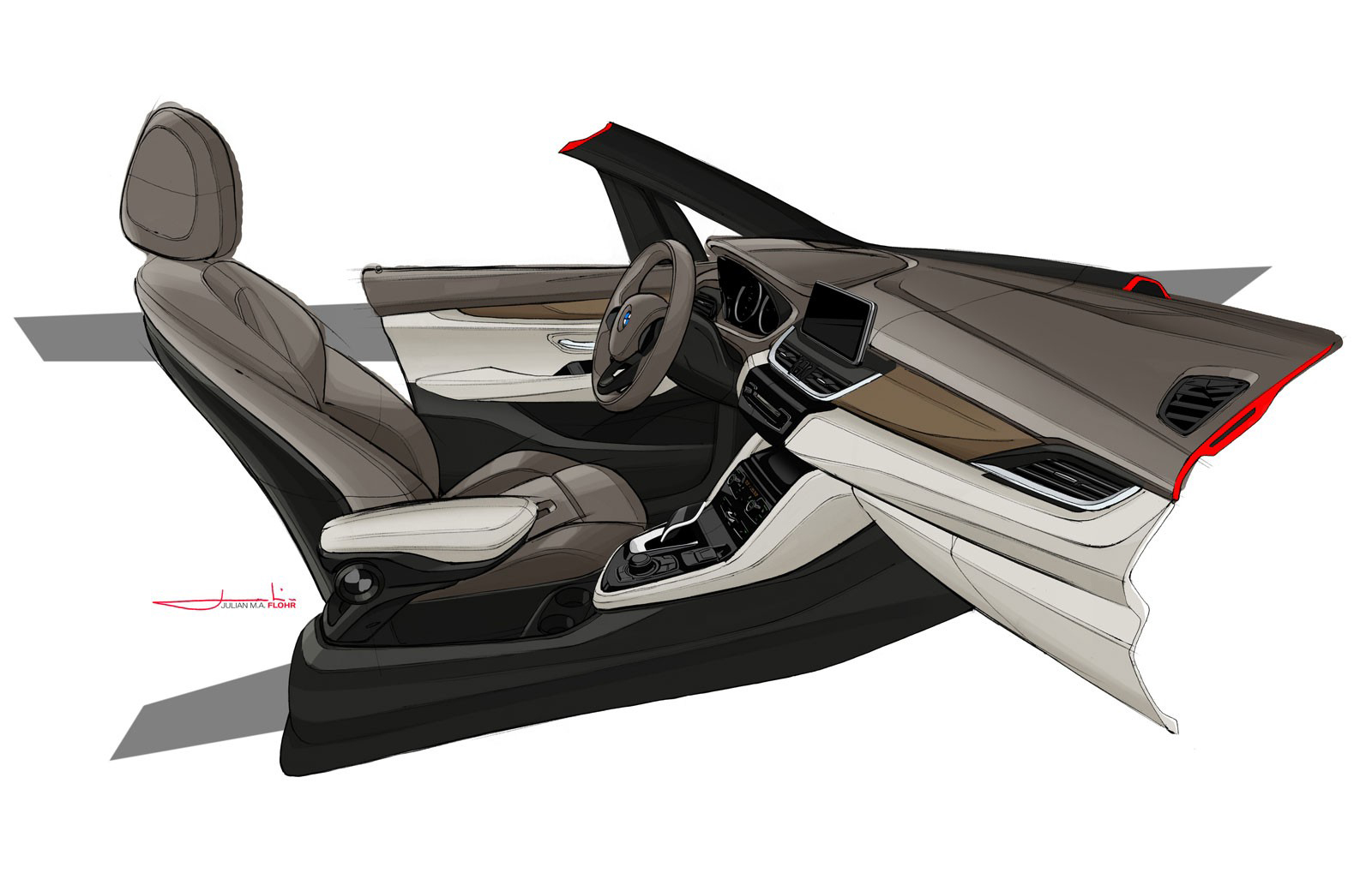 Movable station wagon，BMW 2 series，Industrial hand drawing，Hand drawn design，