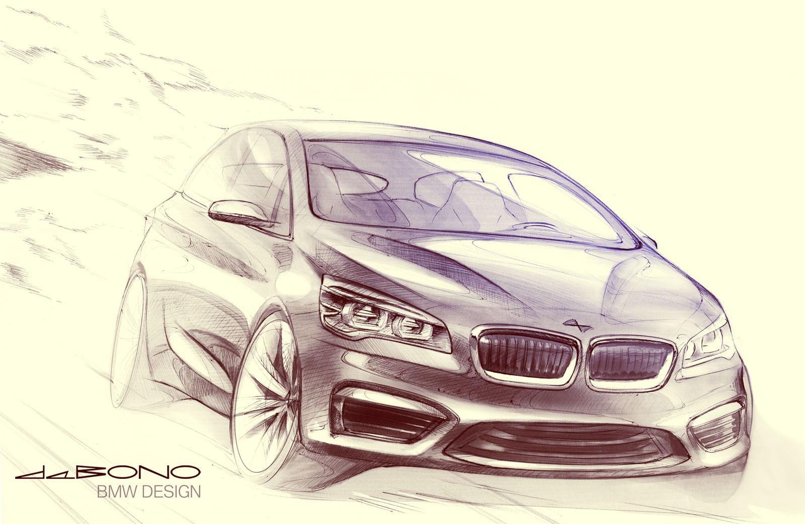 Movable station wagon，BMW 2 series，Industrial hand drawing，Hand drawn design，