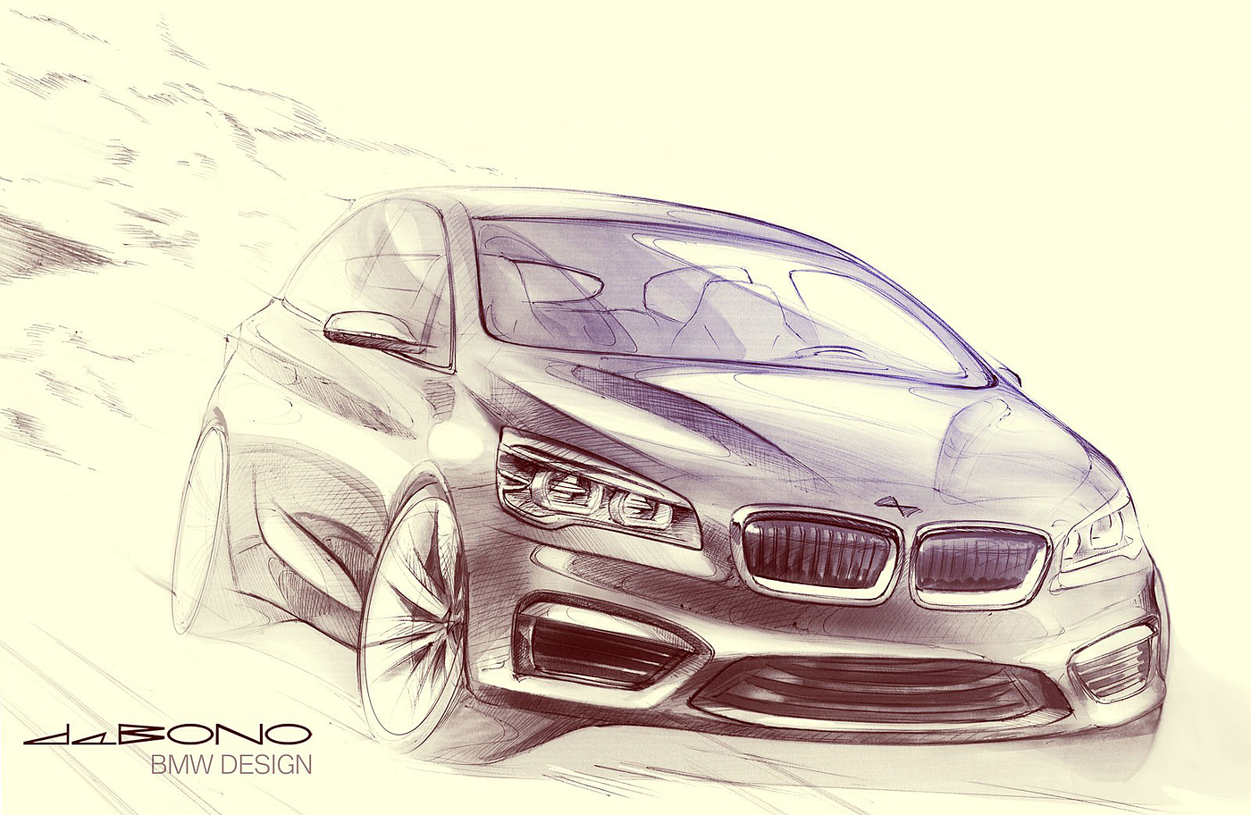 Movable station wagon，BMW 2 series，Industrial hand drawing，Hand drawn design，