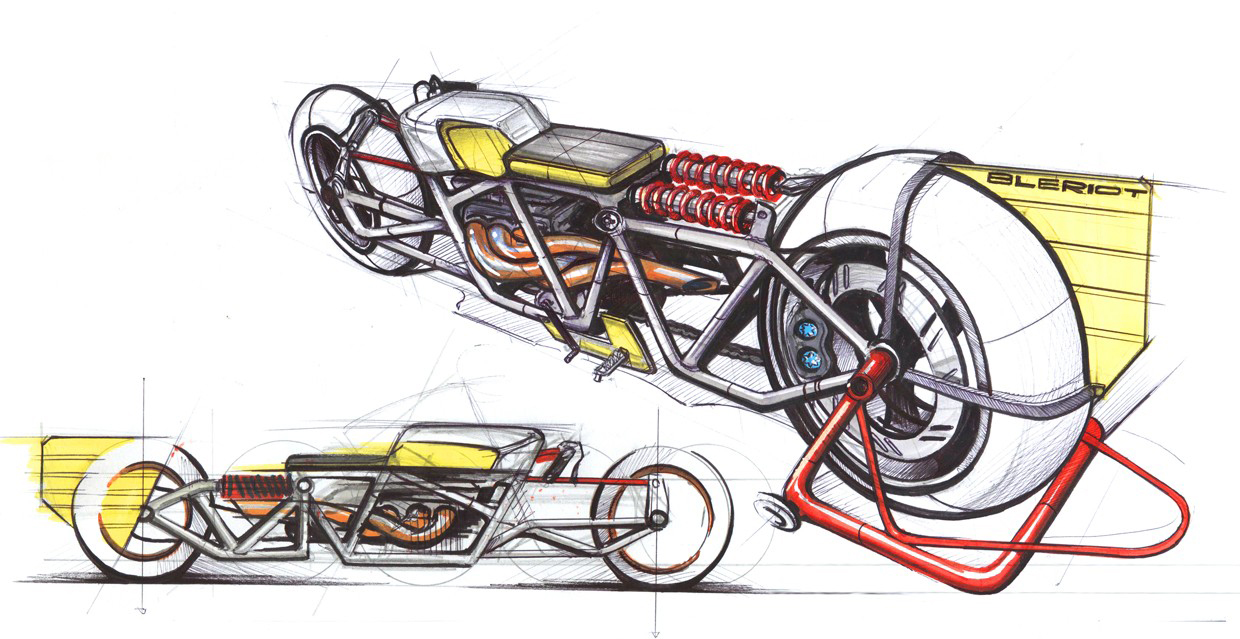 France，motorcycle，Hand drawn，French designer，