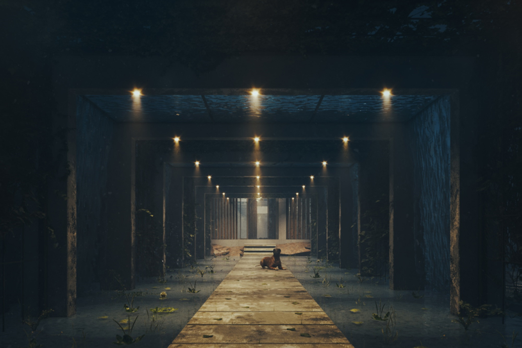 house，Steep cliff，river bank，