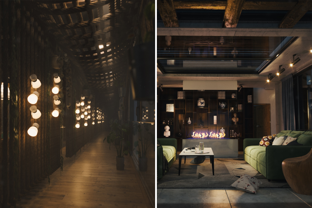 house，Steep cliff，river bank，