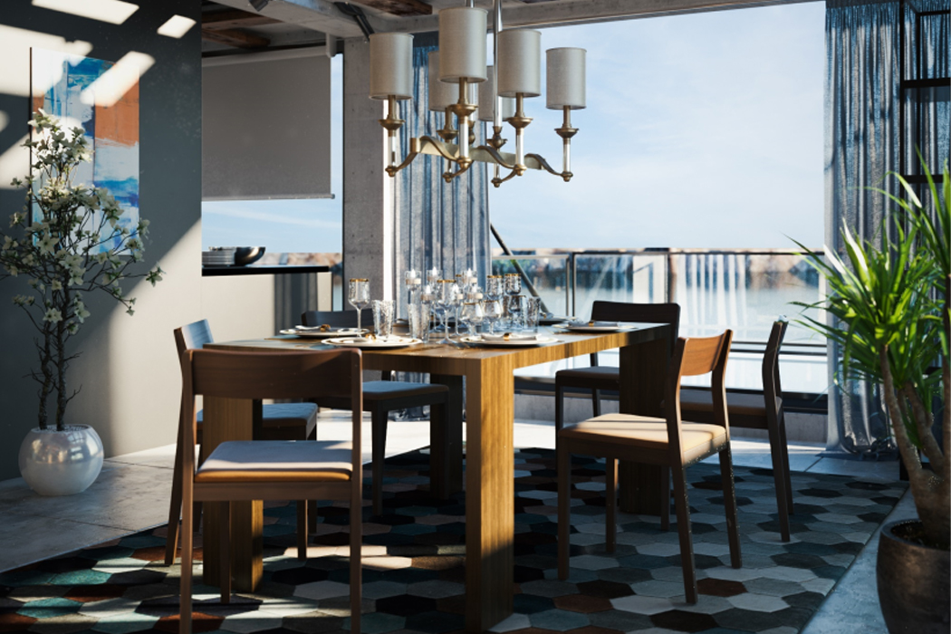 house，Steep cliff，river bank，