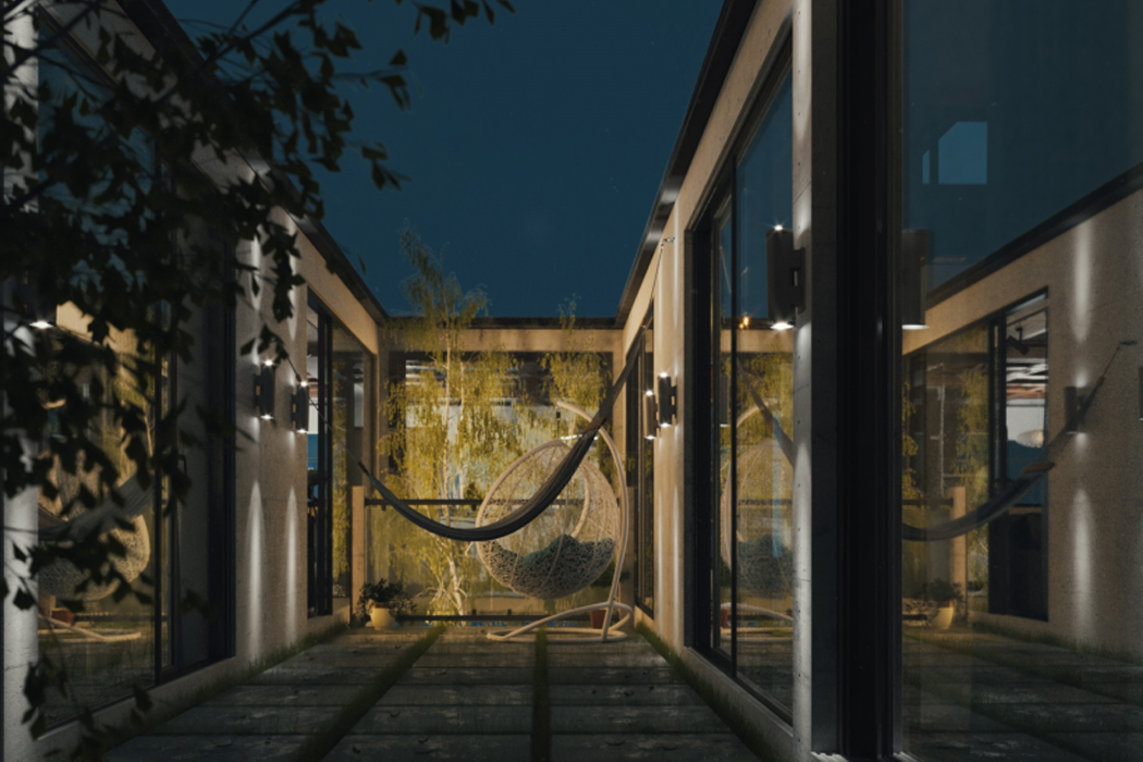 house，Steep cliff，river bank，