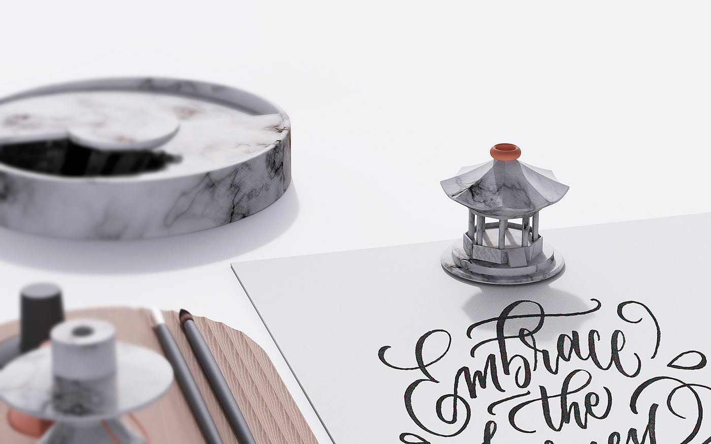 MBSW，writing brush，Octagonal pavilion，Inkstone，