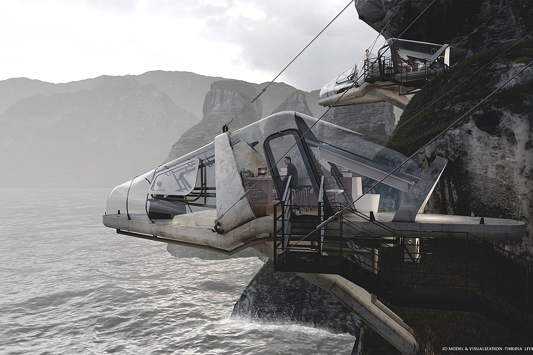 Steep cliff，house，aircraft，