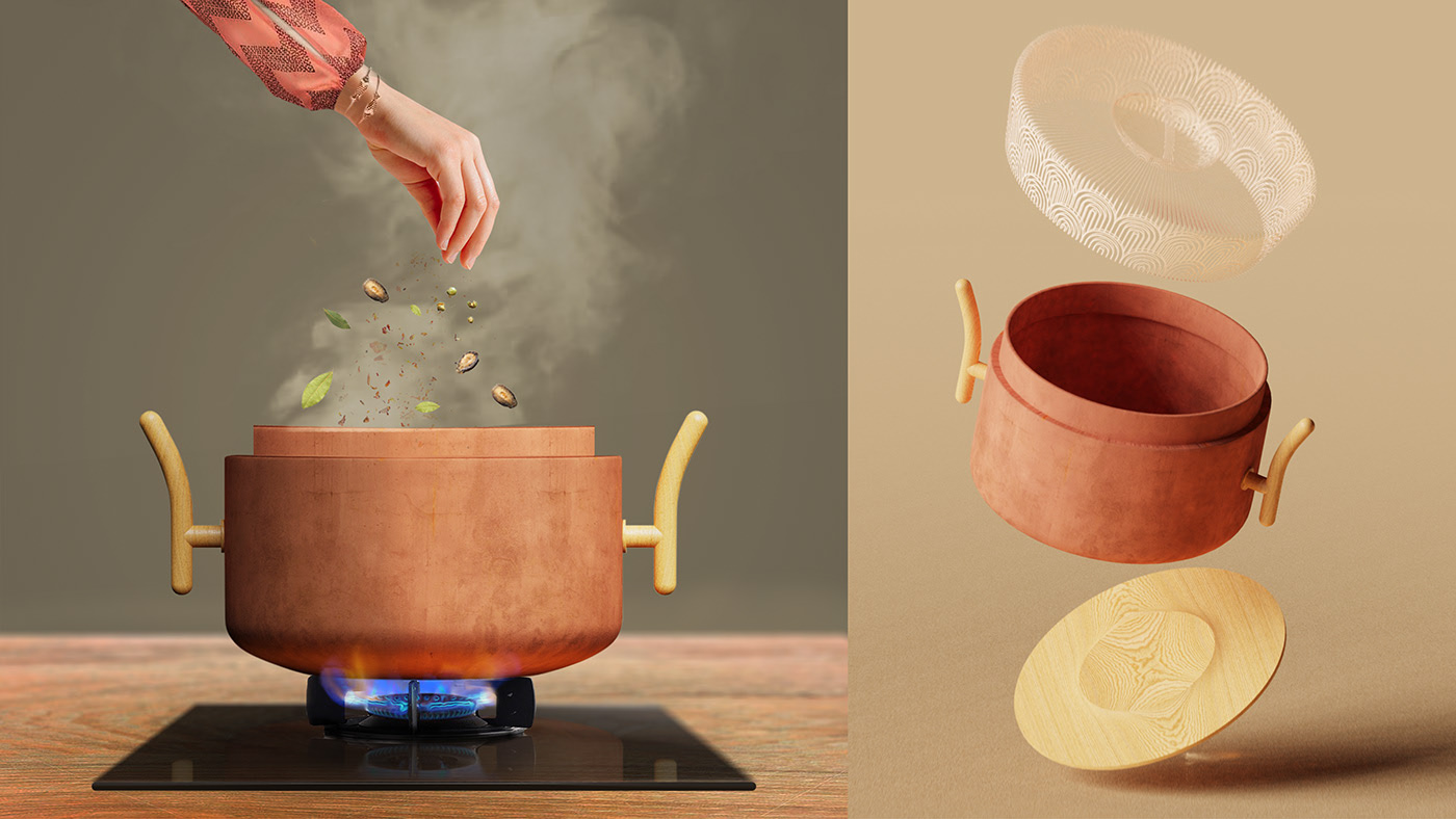 Vertical handle，Ergonomics，cooker，Clay，relief，