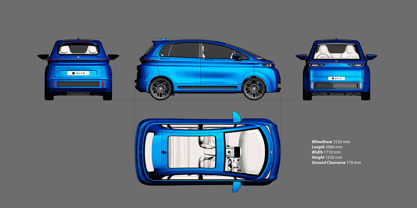 electric vehicle，IC engine，AURA Car，Large space，