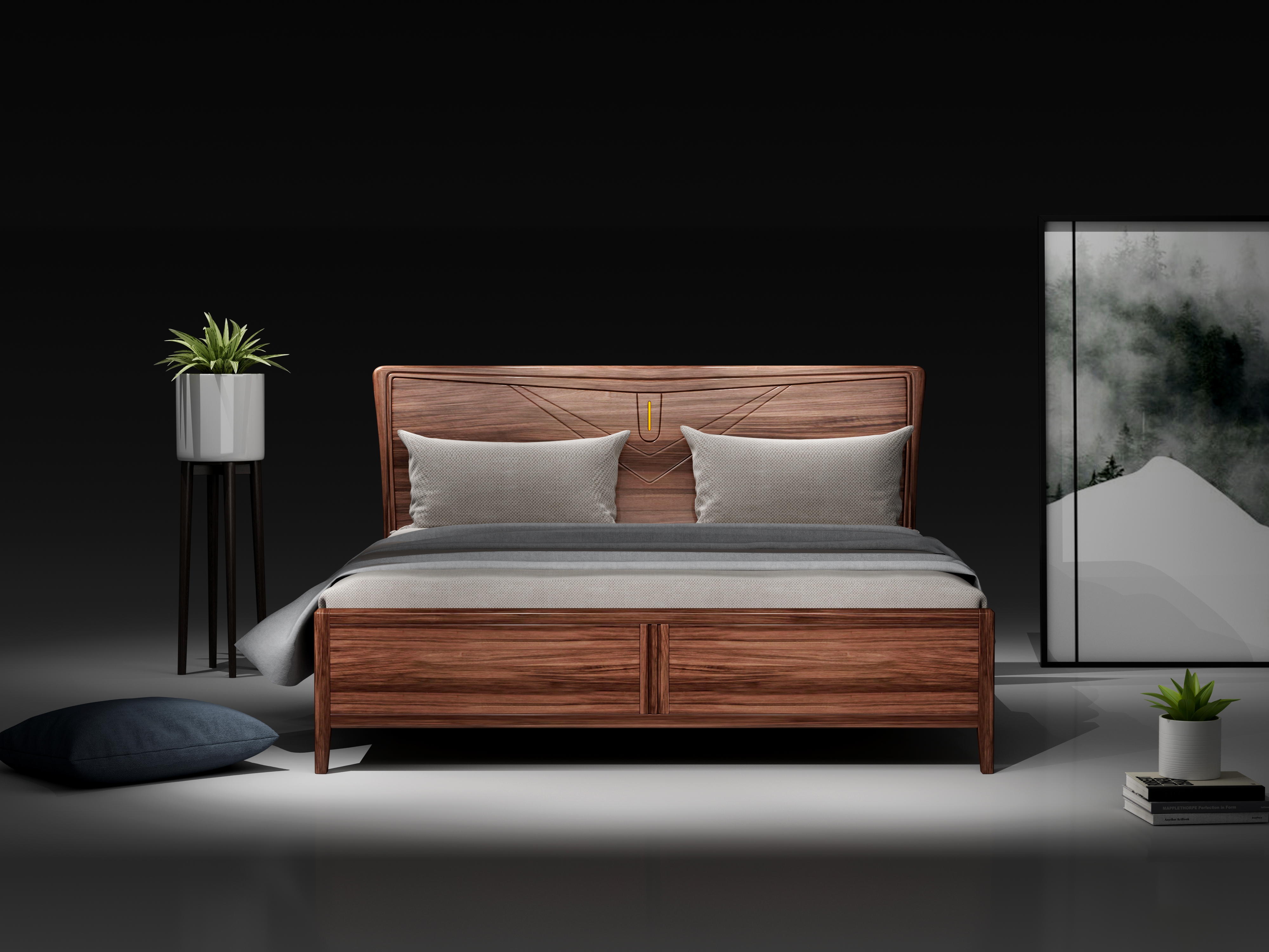 bedroom，Bed，solid wood，industrial design，Home Furnishing，