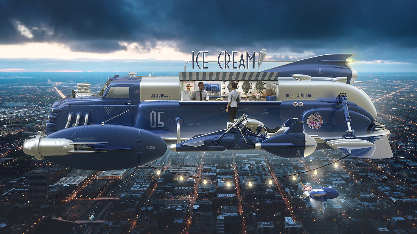 vehicle，conceptual design，Ice cream truck，industrial design，