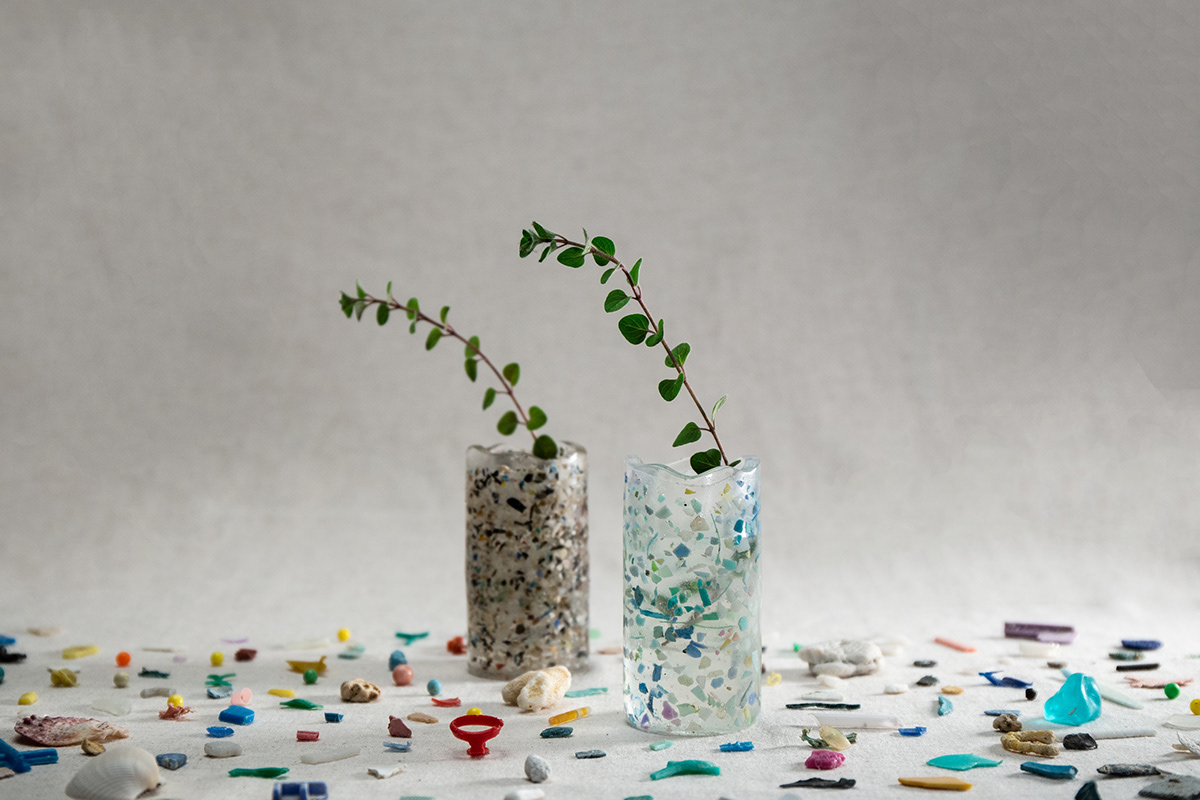 vase，environment protection，Plastic，Plastic particles，