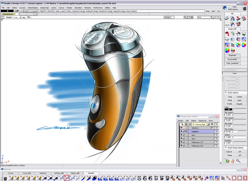 Hand drawn tutorial，Alias，Electric razor，Drawing process，