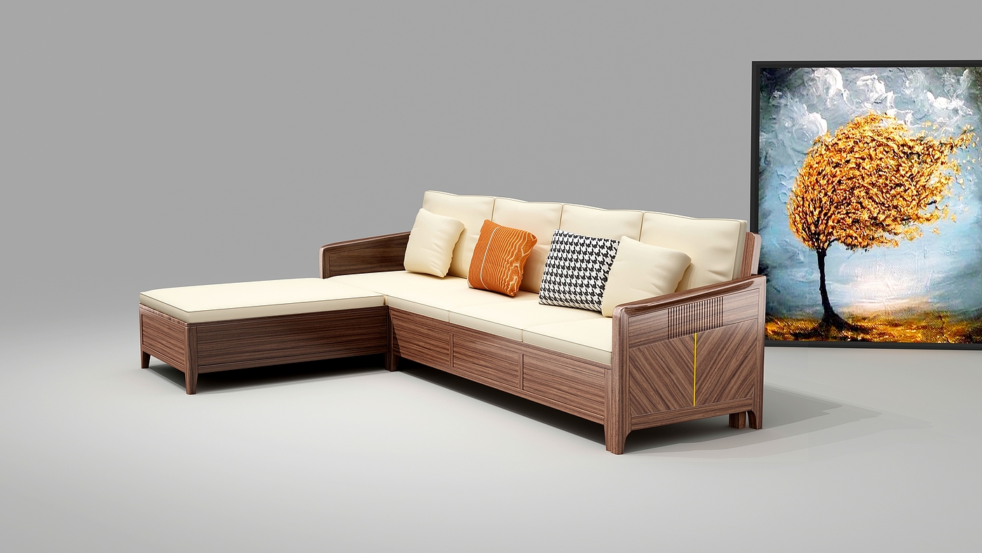 sofa，a living room，Corner sofa，solid wood，Thin cushion sofa，Dual purpose sofa in winter and summer，Corner sofa with high box，